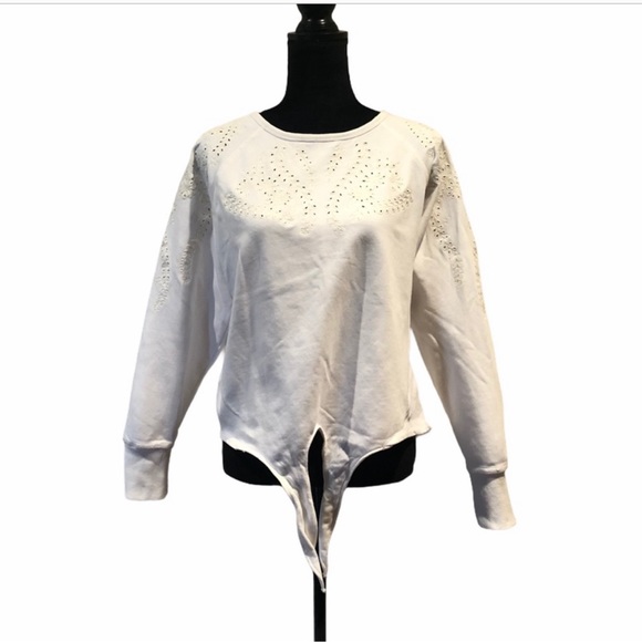 Sugar + Lips white longsleeve eyelet pullover casual neutral sweatshirt medium - Picture 9 of 12